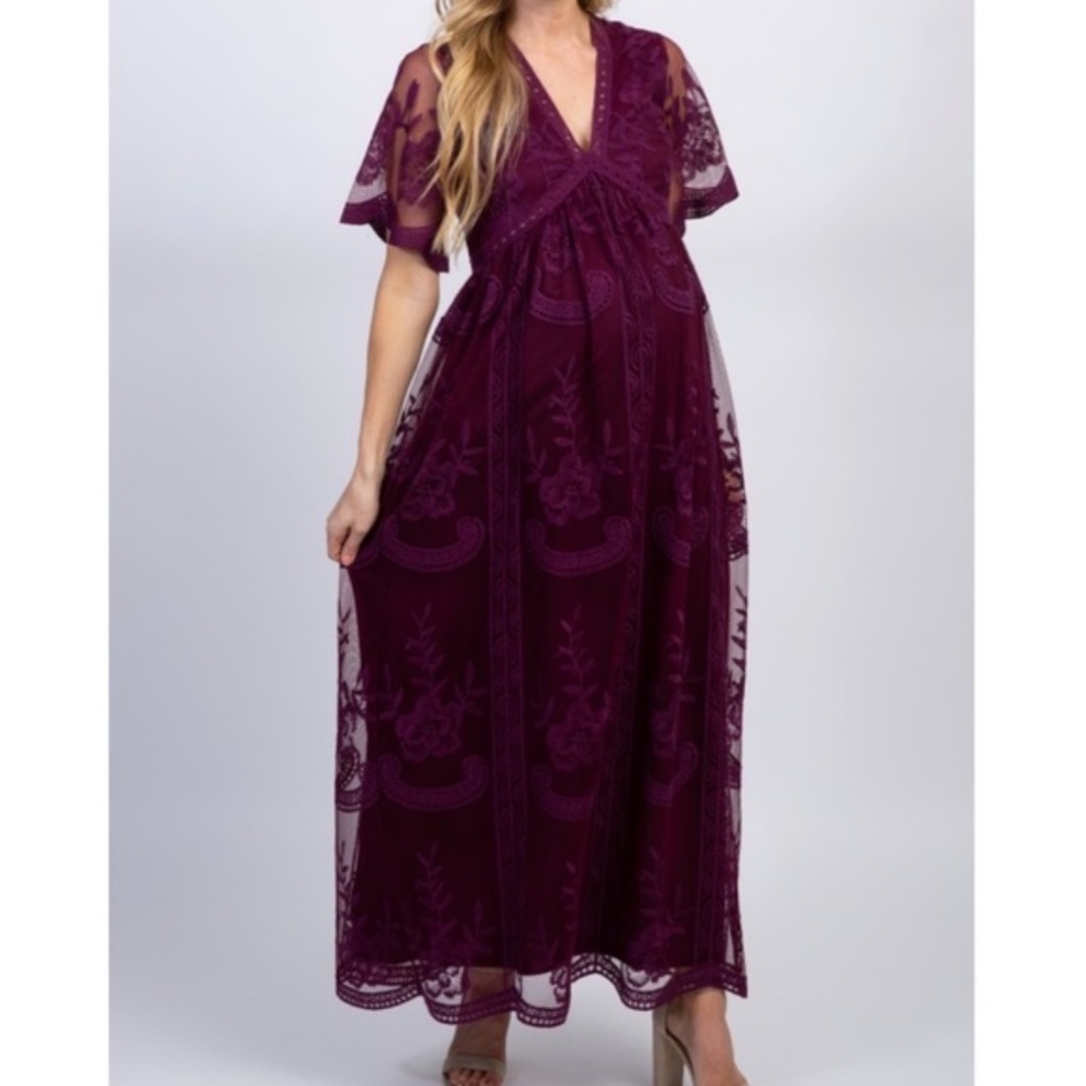 New*PinkBlush Plum Lace Mesh Overlay Maternity - Picture 10 of 12
